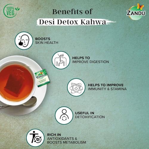 Image of Zandu Desi Detox Kahwa Use The Power Of Green Tea | Metabolism Booster & Natural Detoxifier | Supports Overall Health & Well-Being (25 Tea Bags), 100 gram