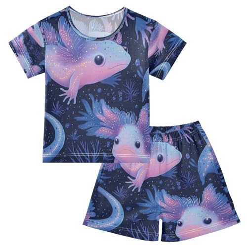 Pajama Sets Short Sleeve Axolotl with Glow Soft Cotton Summer Sleepwear 2 Piece PJS Size 5-14T