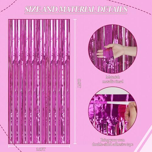 Image of DECOCKRAT 2 Pack Foil Fringe Backdrop - Hot Pink Shiny Tinsel Curtains for Party Decoration /Photo Booth Props - 3.3x6.6 FT Metallic Foil Backdrop for Birthday, Wedding, Graduation, Christmas.