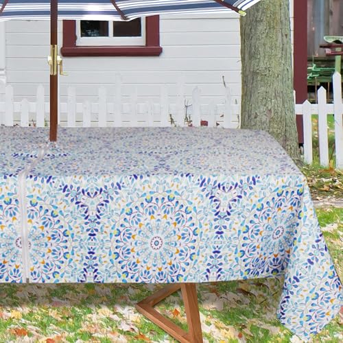Image of EHouseHome Outdoor and Indoor 60x84 inch Tablecloth with Umbrella Hole and Zipper, Waterproof Zippered Patio Cloths, Spring /Summer Table Covers for Backyard Circular Table /BBQs /Picnic