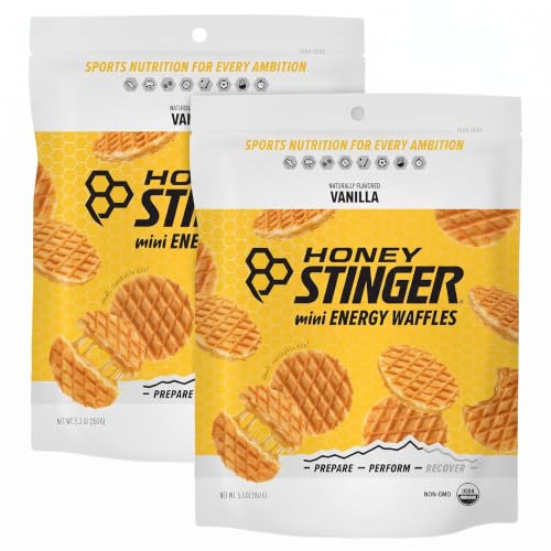 Honey Stinger Organic Mini Vanilla Waffles,Energy Stroopwafel for Exercise,Endurance and Performance,Sports Nutrition for Home &amp; Gym,Pre and Post Workout,1 Bag,5.3 Ounce,(Pack of 2)
