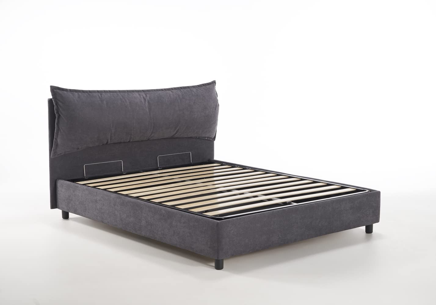 EVERGREENWEB Letto Matrimoniale con Contenitore 160x195 cm, Elegante Struttura Letto Imbottita, Rete a doghe in Legno Inclusa, Moderna Testiera Rivestimento SFODERABILE Tessuto Tortora, Modello ARLES