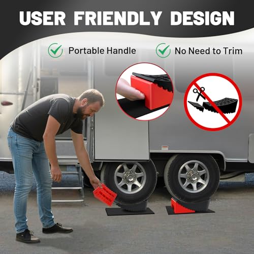 Image of ROBLOCK RV Leveling Blocks Up to G.V.W 35000 LBS, Camper Leveling Blocks with Chocks, Anti-Slip Mats, Carry Bag, RV Leveling System for Travel Trailers, 4 inch Max Leveling Height, 2 Packs, Red