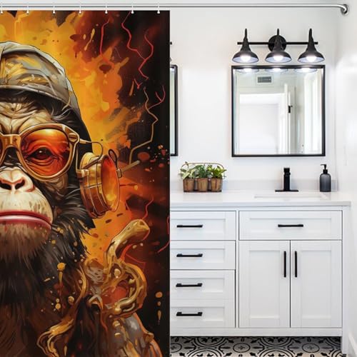 Rideaux de douche imperméables et lavables en machine motif singe 168x183 - 5