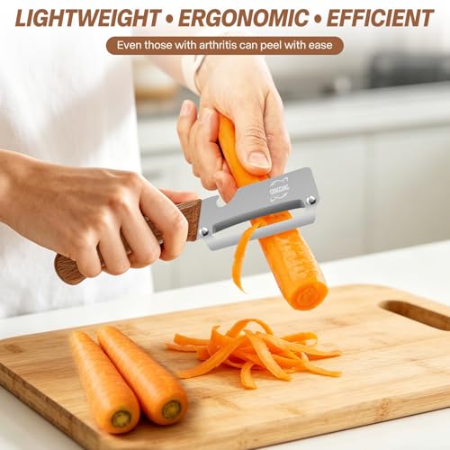 Image of MultiFunctional Vegetable Peeler, Non-Slip Wooden Handle with Sharp Stainless Steel Blade, Built-in Bottle Opener - Perfect Kitchen Peeler For Veggie, Fruit, Potato, Carrot, Apple