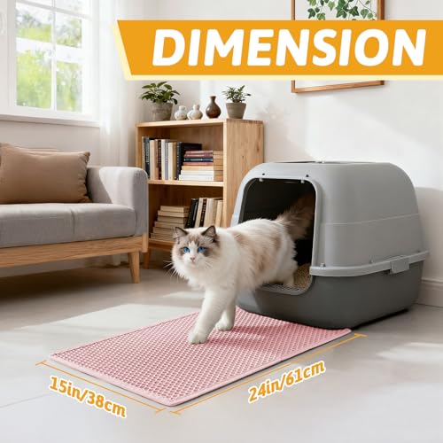 Image of Pieviev Cat Litter Mat Double Layer Waterproof Urine Proof Trapping Mat 1 Pack (Pink, 24x15 Inch (Pack of 1))