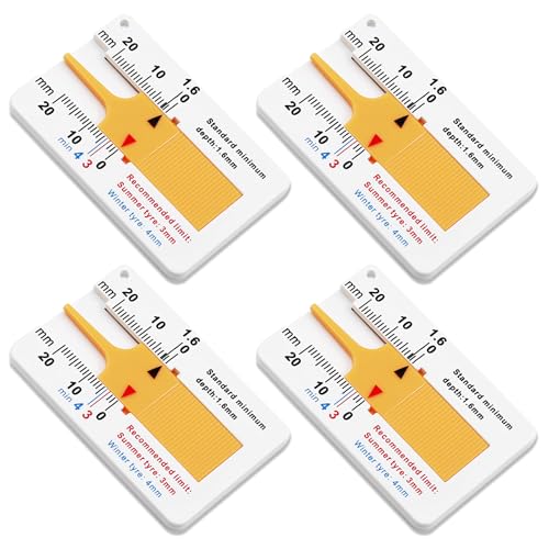 4 Stücke Reifenprofiltiefenmesser, Profiltiefenmesser,Digitale Reifenprofiltiefe Messbereich 0-20mm, Einstellbare Profiltiefe Messwerkzeug für Motorradfächer (Orange)