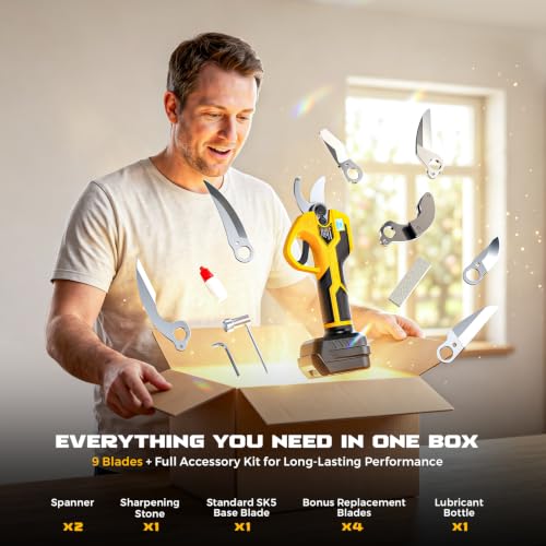 MtiolHig 4-in-1 Electric Pruning Shears Compatible with DeWalt 20V Battery 30mm Cut for Branches & Pipes, 0.5s Response, 2-Speed Trigger, LCD Display, 9 Blades + Whetstone (Tool Only) - Image 2