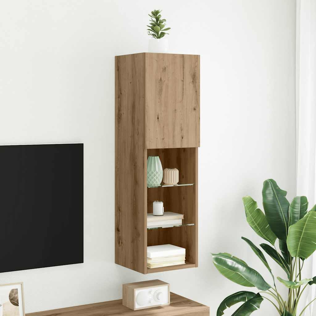 Szafka pod telewizor z lampkami LED dąb, rękodzieło, 30,5 x 30 x