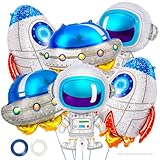 6 Pcs Astronaut UFO Rocket Foil Balloons for Kids - Space Party Decorations for Baby Shower, Universe Space Themed Birthday Party Decor