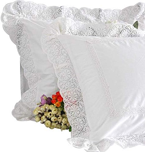 Queen's House Shabby Lace White Shams Standard Set of 2-P