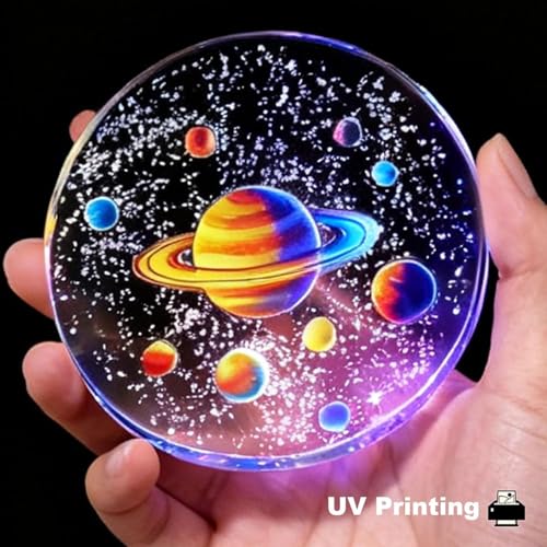 Image of 3D Acrylic Planets Crystal Ball Night Lamp with Wooden Base | Space Theme Saturn Light | Warm Light Table Lamp for Home Decor, Bedroom & Gifts | Aesthetic Night Light for Kids & Adults