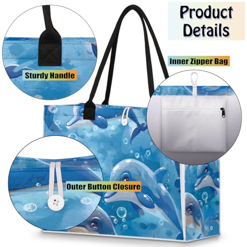 Tote Bag for Women,Travel Storage Shopping Basket with Inner Zipper Pocket Portable Reusable Handbag Gifts054