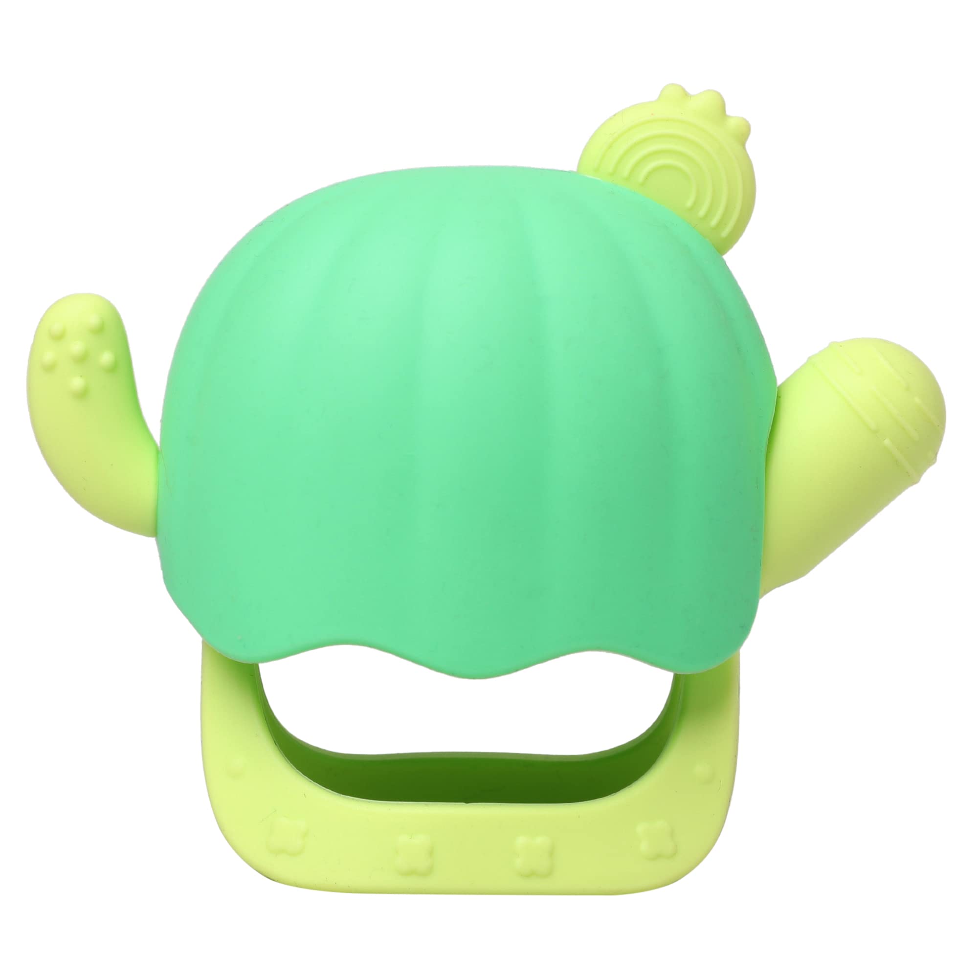 TEKME Silicone Baby Teether Glove Cactus Shape Design, Anti Drop Teethers Toy, Hand Pacifier for Breast Feeding Babies, Baby Chewing Toys for Teething Gums, Detachable Handle & Glove Cover, 3m+ (Green)-image-1