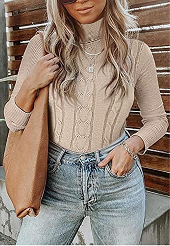 Image of MNCEGEER Women Turtleneck Sweater Long Sleeve Soft Cable Knit Winter Pullover