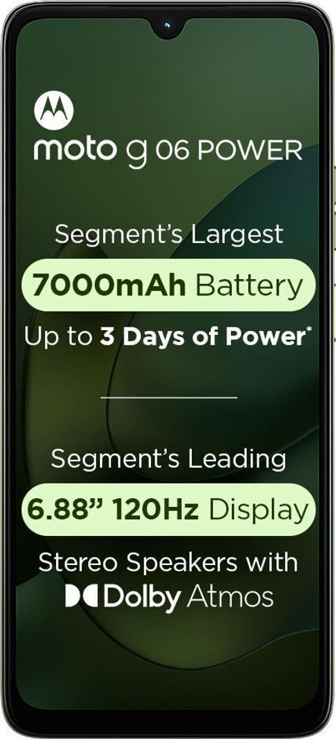 Motorola Moto g06 Power (Pantone Tendril, 4GB RAM, 64GB Storage) | 7000mAh Battery | 6.88" 120Hz HD+ Display | 50MP Camera | Android 15 | MediaTek Helio G81 | IP64 | Gorilla Glass 3-image-30