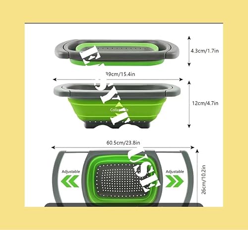 Miniatura 3 de Colador LP Colador plegable sobre el fregadero Coladores de verduras y frutas, coladores de 9 cuartos con asas extensibles, (verde)