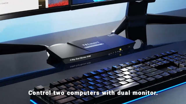 TESmart KVM Switch 2 PC E 2 Monitor – Porte DP+HDMI, 4K@60Hz, EDID, Hotkey, Audio E USB Per Doppio Schermo