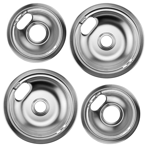Comparison: Best Pans For An Electric Stove 4 W10196406 and W10196405 Chrome Stove Burner Drip Pan Set for Whirlpool Amana Maytag Magic-Chef Kenmore Electric Range with Locking Slot, Includes 2 6-Inch and 2 8-Inch Drip Bowls