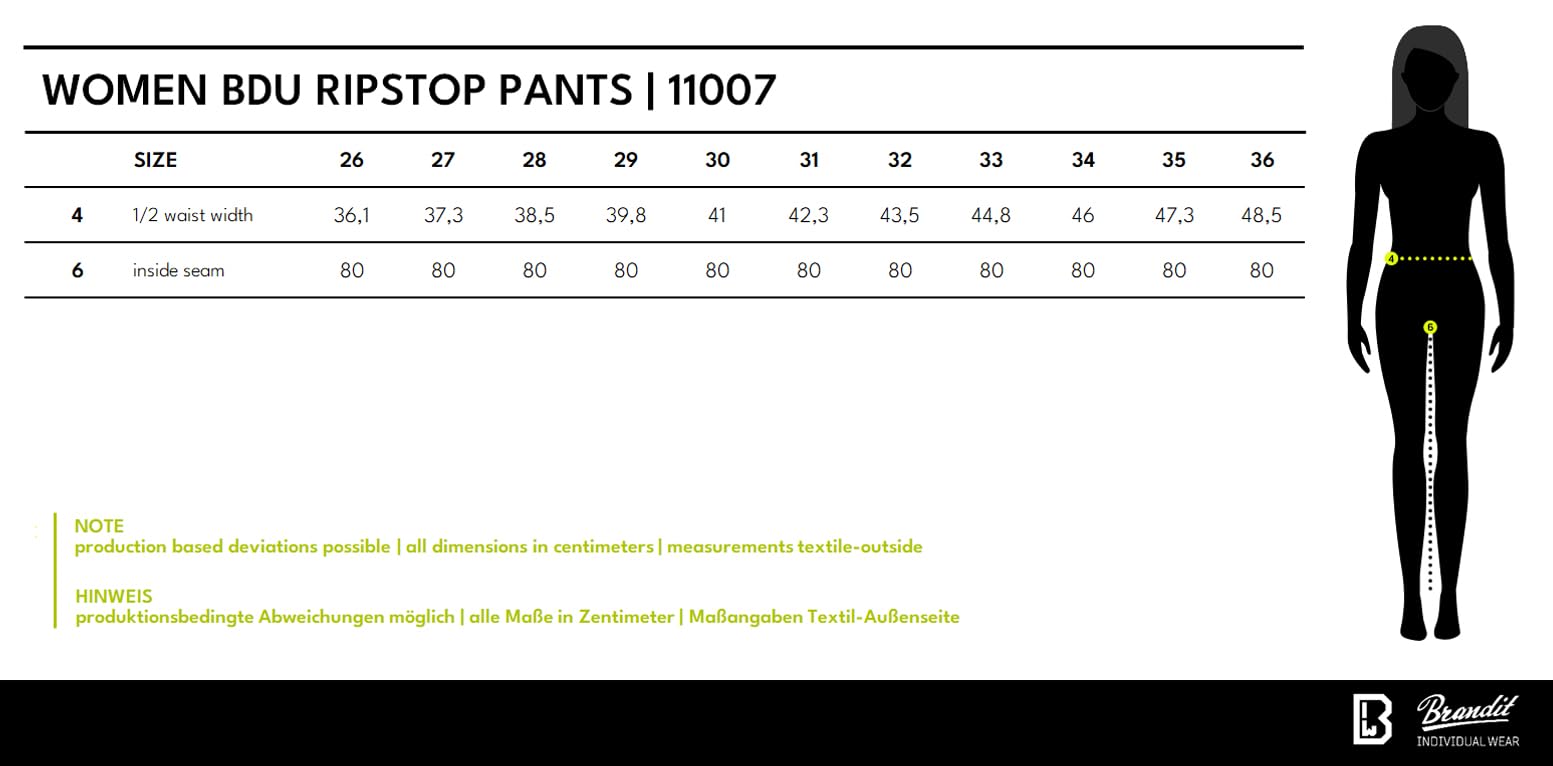 Brandit Pantalon Indéchirable BDU Femme Pantalon Cargo Noir Cargo