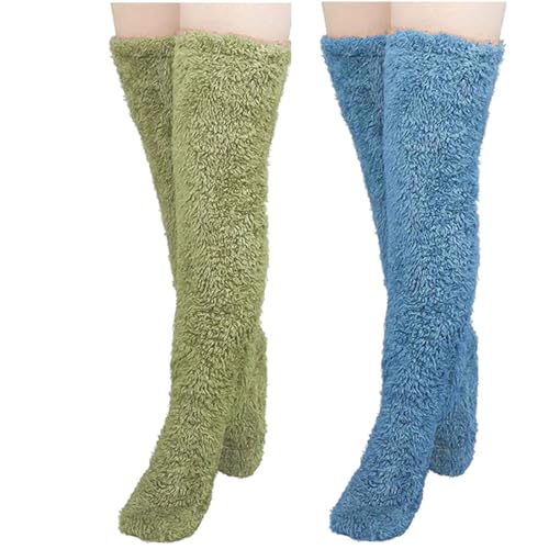 Image of Rungion 2 pairs Furry Leg Warmers for Women Men Warm Fuzzy Plush Over Knee Stockings Soft Long Tight High Socks Leg Cover