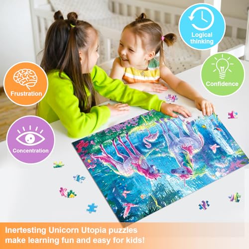 Puzzle de 200 piezas, juego familiar Unicorn Rainbow para niños y adolescentes miniatura 3