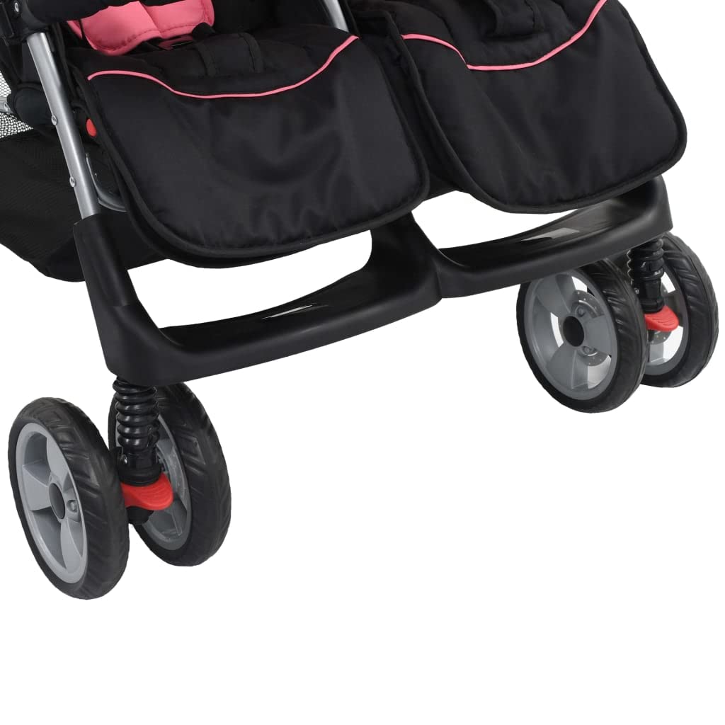 Passeggino Gemellare Rosa e Nero in Acciaio,Bebè e bimbi,Trasporto bebè,Passeggini-10155