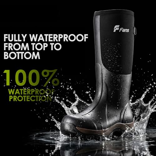 Image of 8 Fans Waterproof Rubber Boots for Men & Women, 6mm Neoprene Rain Boots with Adjustable Calf Gusset, Anti-Slip Outdoor Work Boots for Fishing, Gardening,Hunting& Farming