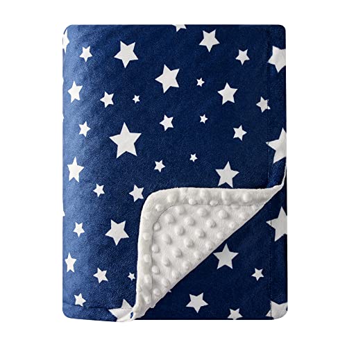 Image of DaysU Silky Micro Soft Plush Baby Blankets Unisex with Print Star Pattern and Soothing Raised Dots, Double Layer Bed Throws for Baby Crib, Star, Navy, 30x40 Inches