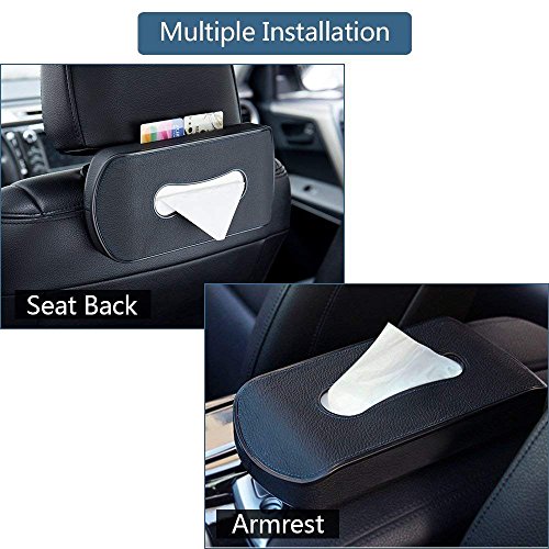 Mr.Ho Black Leather Car Back Seat Headrest Hanging Tissue Holder Case Mount, Multi-use Car Tissue Paper Holder with One Tissue Refill for Car & Truck Decoration - Thumbnail 2