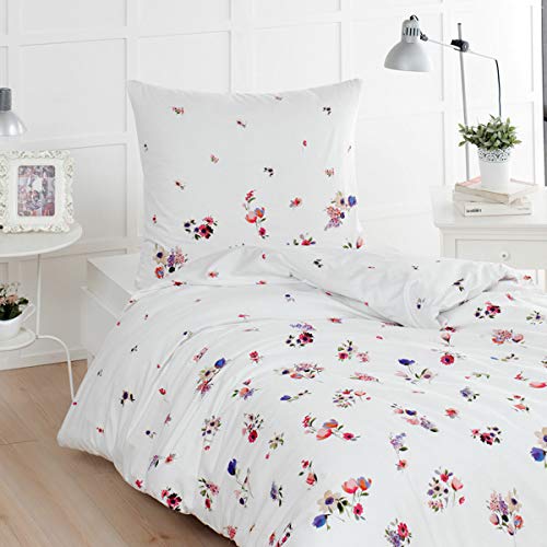 Traumschlaf Mako-Satin Bettwäsche mit Blumen – hochwertige Baumwoll-Bettwäsche im Aquarell-Design – weich, atmungsaktiv & angenehm kühl – waschbar bis 60°C – 135 x 200 cm + 1 Kissenbezug 80 x 80 cm