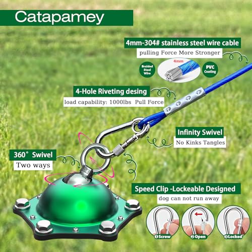 Dog Tie Out Cable and Stake,360°Swivel Dog Run Anchors-with 30FT Heavy Duty tie Out Cable- No Tangle,Dog Runner for Yard- Up to 150 lbs,for Outdoor Camping Gift - Image 4