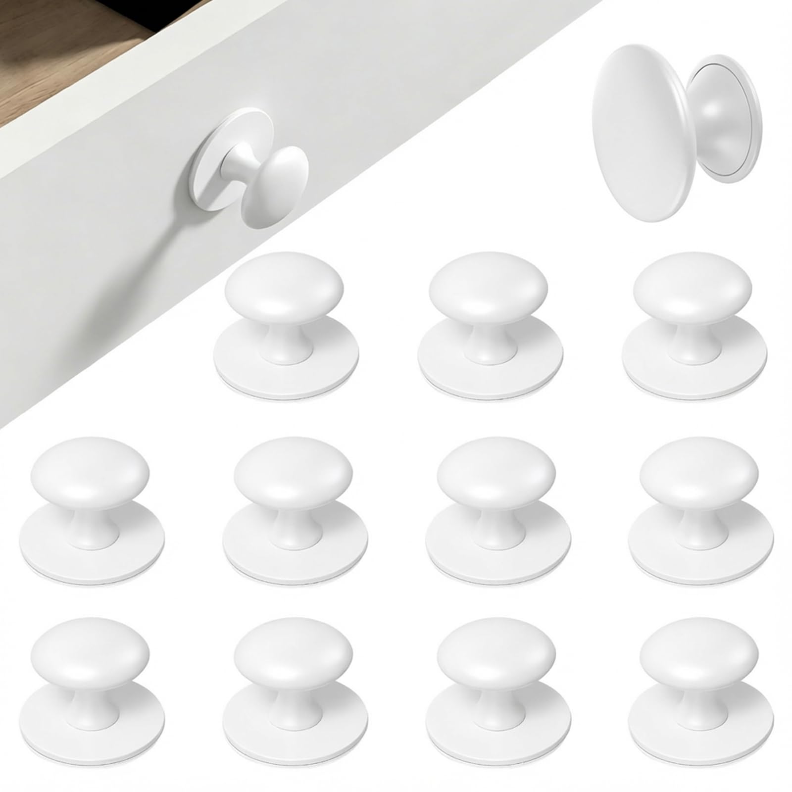 DAMIHAI 12 Stück Selbstklebende Schrankknöpfe, Stanzfreier Schubladenknopf Weiß, Spiegelschrank Griffe Selbstklebende, Selbstklebende Knöpfe für Schrank, Edelstahl für Schubladen, Duschtür, Schrank