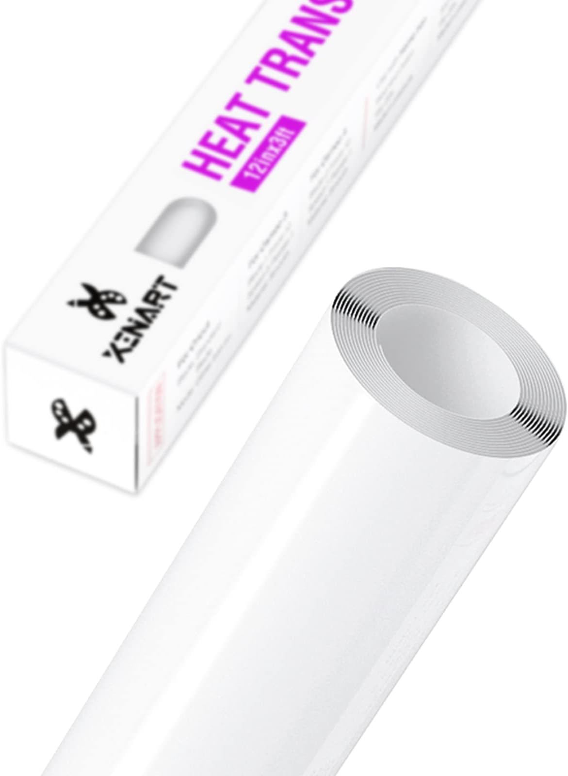 XINART Heat Transfer Vinyl for Cricut - 12" x 3ft White HTV Vinyl Roll for T-Shirts,White Iron on Vinyl for DIY Heat Vinyl Iron-on Design,Premium Easy to Cut & Weed (White)