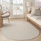 Nourison Home Courtyard Indoor/Outdoor Ivory/Silver 5' x 8' Oval Area Rug, Easy Cleaning, Non Shedding, Bed Room, Living Room, Dining Room, Backyard, Deck, Patio (5x8 Oval)