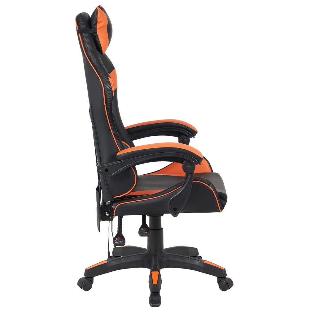 Shally Dogan Sedia Gaming da Scrivania con Striscia LED RGB Multicolore, Rivestimento in Ecopelle, Schienale Reclinabile, Altezza Regolabile da 106 a 116 cm, Poltrona da Ufficio, Cameretta (Arancione)