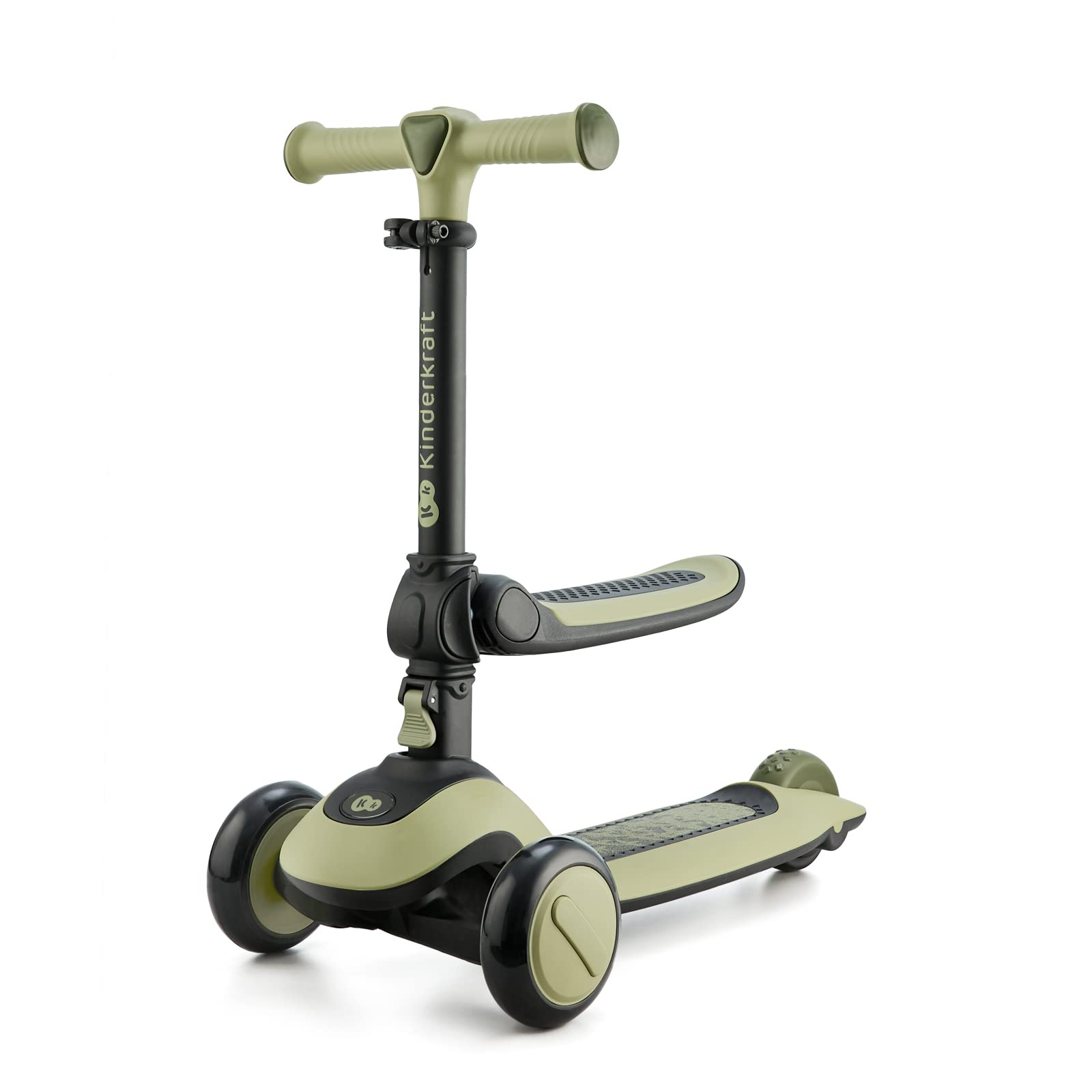 Kinderkraft HALLEY Monopattino Bambino, Triciclo bambini 1 anno, con 3 Ruote LED, Pieghevole, Manubrio regolabile in altezza, per Bambini 3-13 Anni, Carico Massimo 50 kg, Verde