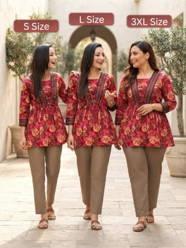 Image of Leriya Fashion Women's Rayon Paisley Printed Tunic Western Tops Short Kurti - Comfortable Everyday Wear & Half Sleeves, Collar Neck (Available in Plus Size)