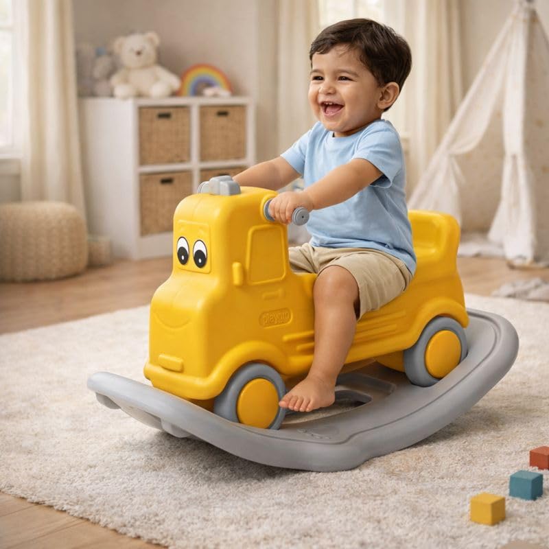 Image of PLAYGRO 3 in 1 Wagon Rock N Ride Ride-On Cum Rocker Toy with Balance-Board for Kids, Toddler | Baby Rocker Ride-On Toys with Wide Wheels, Grip Handle & Anti Slip Seat to Support Kids | Age-1+ Year