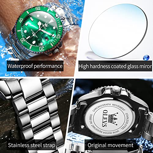 Olevs Green Watches For Men Classic With Date Business Dress Luxury Big Face Silver/Black/Blue Waterproof Luminous Mens Wrist Watch Analog Two Tone Stainless Steel Reloj Para Hombre #TOP3
