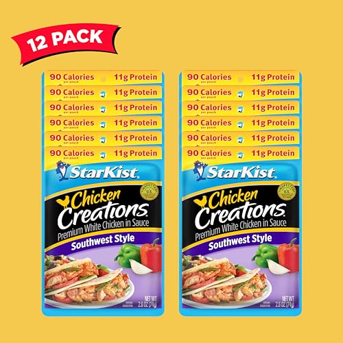 Image of StarKist Chicken Creations Southwest Style, 2.6oz Pouch, 12-Pack | 11g Protein Per Serving, Fully Cooked White Meat, Soy Free, No Draining, Ready to Eat for Salad and Sandwiches