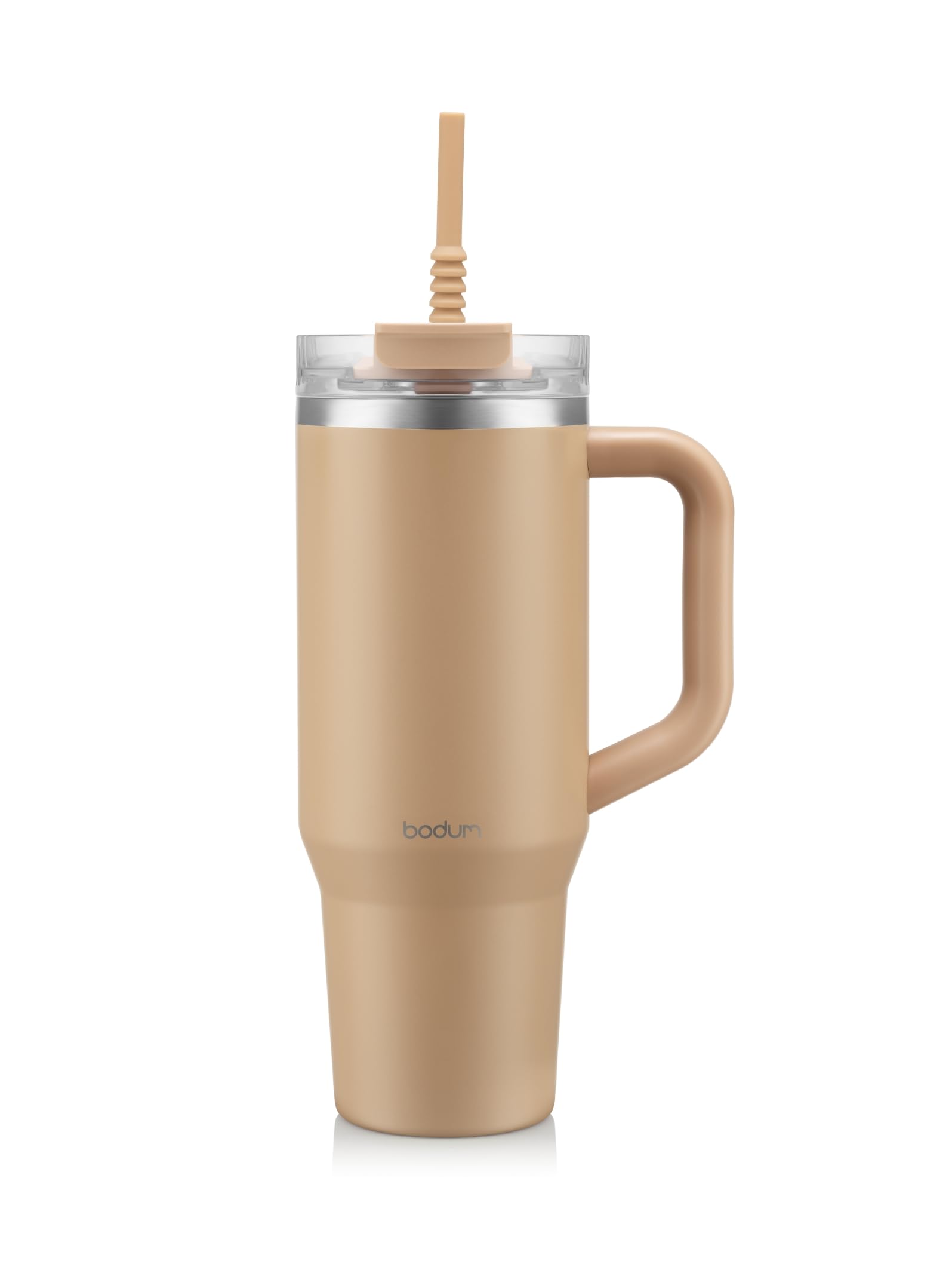 Bodum Travel Mug Tumbler 1.2 L Iced Vanilla Latte - Metal Water Bottle with Straw, Handle and Lid - Dishwasher Safe - for Cold Drinks and Warm Coffee