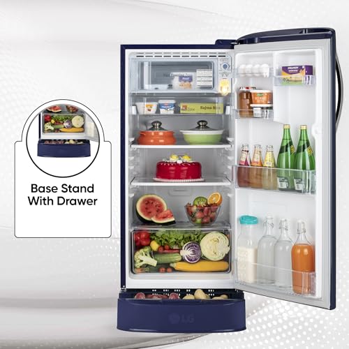 Image of LG 185 L, 5 Star, Smart Inverter Compressor, Direct Cool Single Door Refrigerator (GL-D201ABIU.BBIZEBN, Blue ILAN, Moist N Fresh, Auto Smart Connect & Base Stand Drawer)