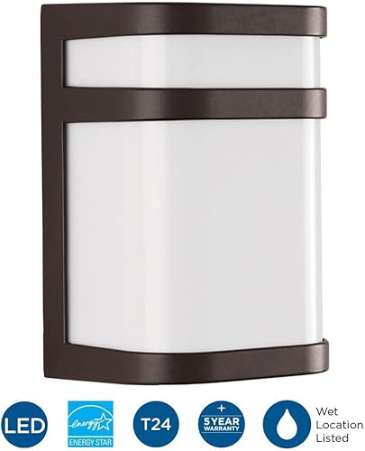 Miniatura 3 de Progress Lighting Valera LED Collection - Farol acrílico blanco mate con pantalla moderna para exteriores, pequeña pared, luz de bronce