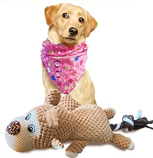 TINGERIA® Plush Dog Toy with Bandana for small & medium Dogs, squeaky Dog Chew Toys for Boredom, tough strong Puppy Teething Toys
