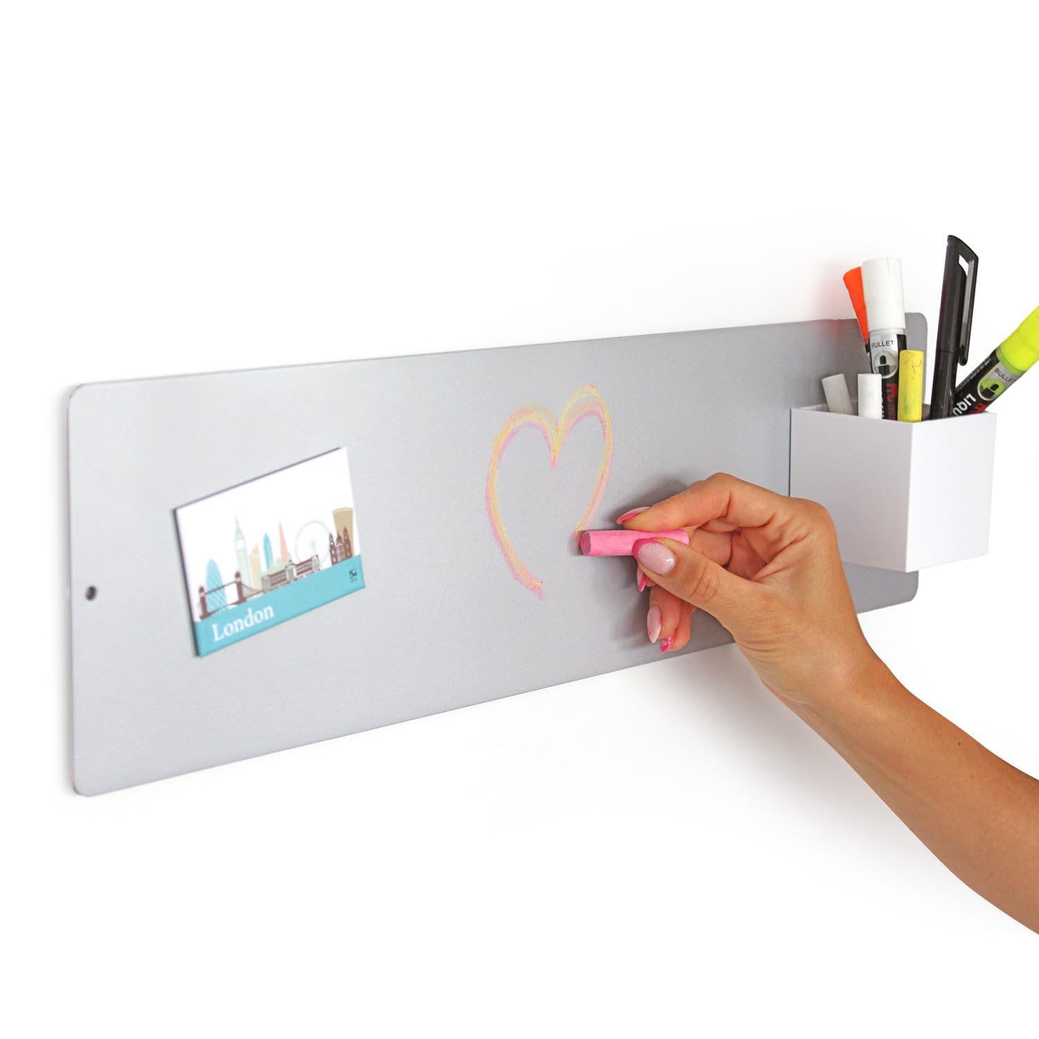 Kalamitica Silver - Steel Magnetic Wall Board - For Fridge Magnets And Magnetic Accessories, Writable With Chalk - 14 X 50 Cm