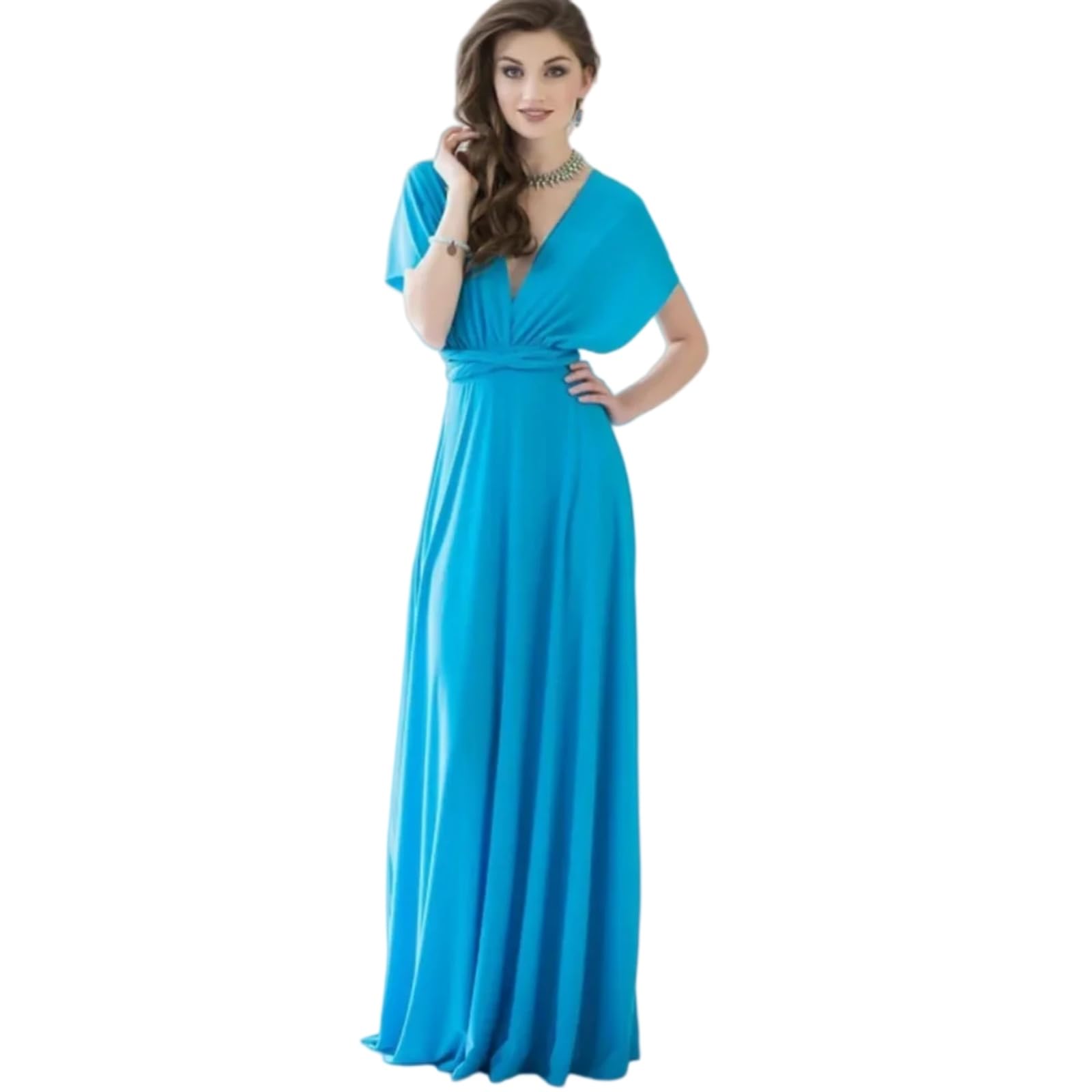 Vestito Abito da Donna Multimodo Maxi, V-Neck Strappy Lungo per Eleganti Feste Estive E Vacanze-Peach-Pink-XS（Old）