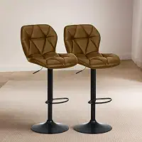 Banqueta Alta Ajustável com Encosto, Estofado em Couro Sintético Preto Bancada Giratória Duoffice DU75 Domus (2, Caramelo)