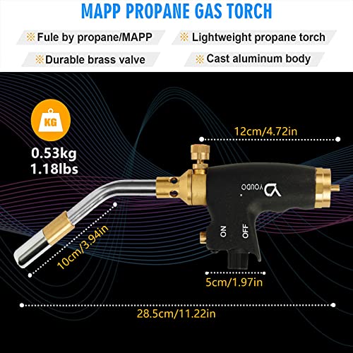 Youdo Propane Torch - High Intensity Trigger Start Propane Torch Head With Self Ignition, Flame Control, Flame Locking, Fuel By Mapp, Map/Pro And Propane Gas For Soldering Brazing Welding #TOP1