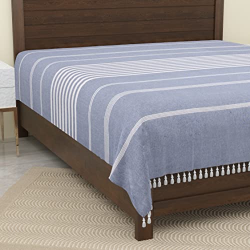 Image of 210 TC Cotton Bedsheet | Handmade Double Bedsheet | Handloom Bedsheets | Without Pillow Cover | Double Bedsheet for Summer (90X100 Inches, 7.5 x 8.3 Feet (Rock Blue)